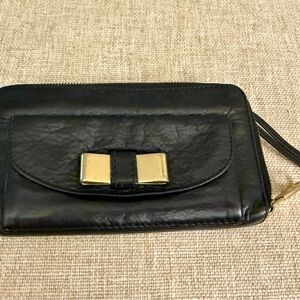 Chloe Black Leather Wallet with Gold Accent